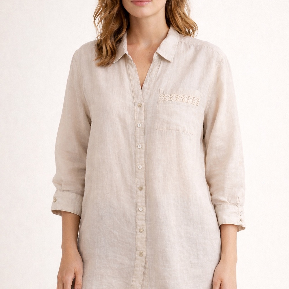 Joie Button-Up 3X 100% Linen Shirt Mother of Pearl Button Oatmeal